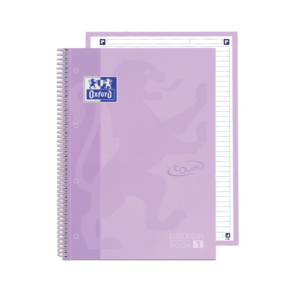 Oxford School Europeanbook # notitieboek - gekleurde rand - A4+ - gelijnd - 80 vel - hardcover - pastel paars