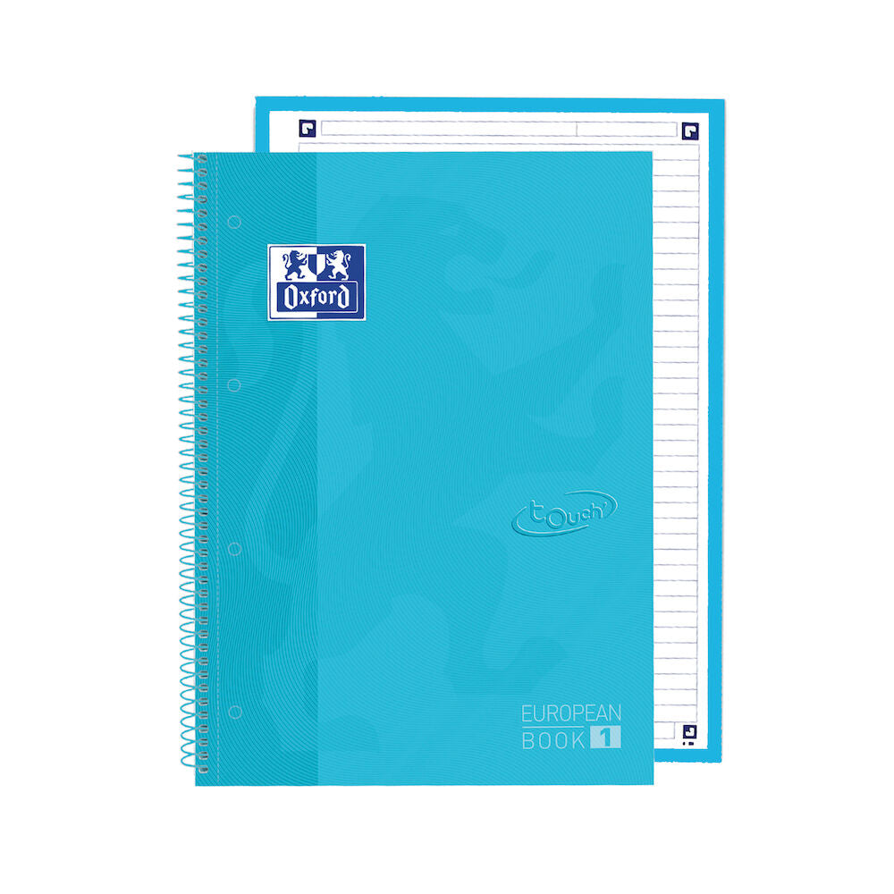 Oxford School Europeanbook # notitieboek - gekleurde rand - A4+ - gelijnd - 80 vel - hardcover - pastel blauw