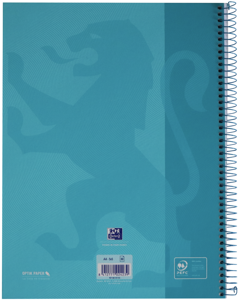 Oxford School Europeanbook # notitieboek - gekleurde rand - A4+ - geruit 5mm - 80 vel - hardcover - pastel blauw